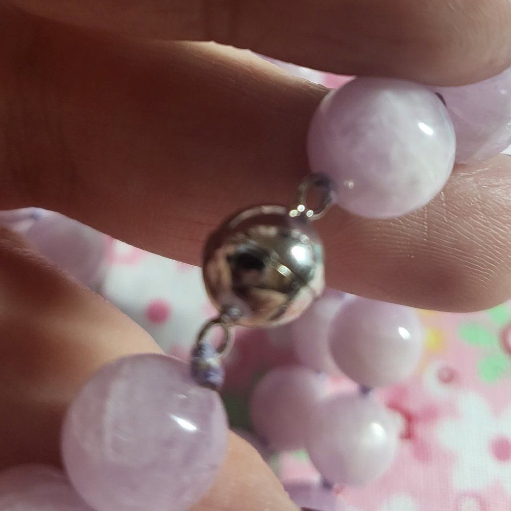 Kunzite Bead Necklace in Sterling Silver Magnetic Clasp - Picture 3 of 7
